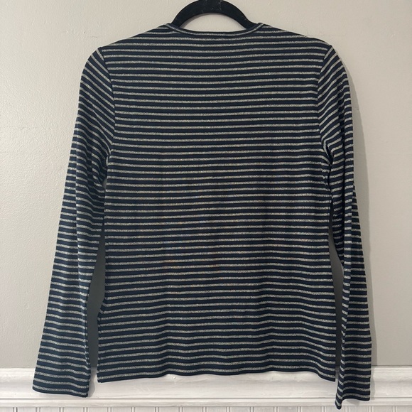 Lauren Ralph Lauren Black Label Navy Metallic Gold Striped Top Size PM/M NWT - Picture 2 of 10